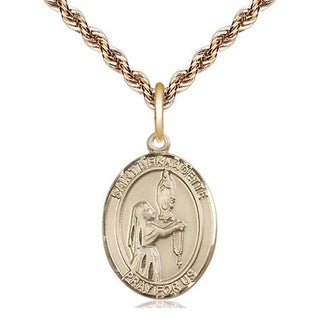 14kt Gold Saint Bernadette Medal Engraved Catholic Saint Jewelry