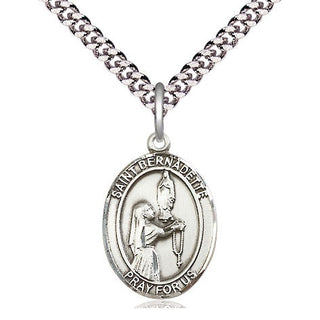 Pewter Saint Bernadette Medal Religious Jewelry Engraved Catholic Saint Jewelry