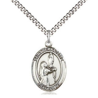 Pewter Saint Bernadette Medal Religious Jewelry Engraved Catholic Saint Jewelry