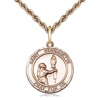 14kt Gold Saint Bernadette Medal Engraved Catholic Saint Jewelry