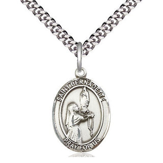 Sterling Silver Saint Bernadette Medal Religious Jewelry Engraved Catholic Saint Jewelry