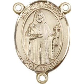 14kt Gold Saint Brendan the Navigator Rosary Center Rosary Center Engraved Catholic Saint Jewelry