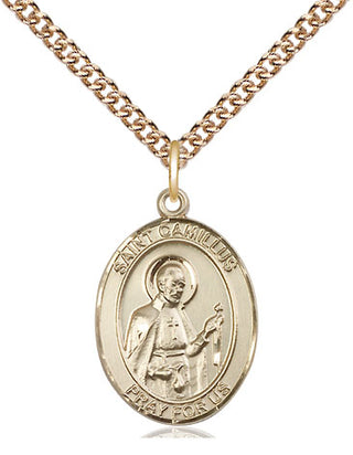 14kt Gold Saint Camillus of Lellis Medal Engraved Catholic Saint Jewelry