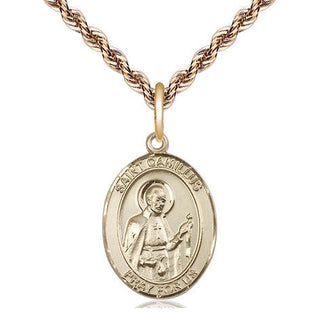14kt Gold Saint Camillus of Lellis Medal Engraved Catholic Saint Jewelry
