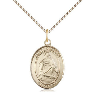 14kt Gold Saint Charles Borromeo Medal Engraved Catholic Saint Jewelry