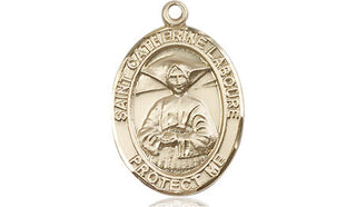 14kt Gold Saint Catherine Laboure Medal Engraved Catholic Saint Jewelry