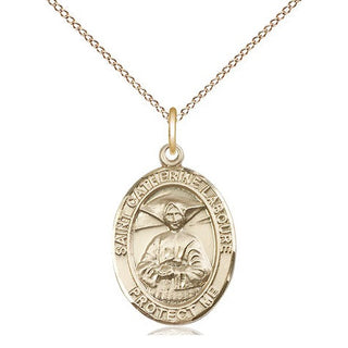14kt Gold Saint Catherine Laboure Medal Engraved Catholic Saint Jewelry