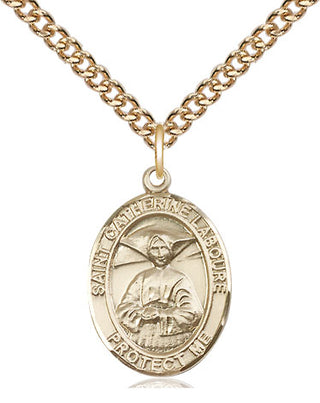 14kt Gold Saint Catherine Laboure Medal Engraved Catholic Saint Jewelry