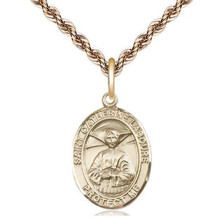 14kt Gold Saint Catherine Laboure Medal Engraved Catholic Saint Jewelry