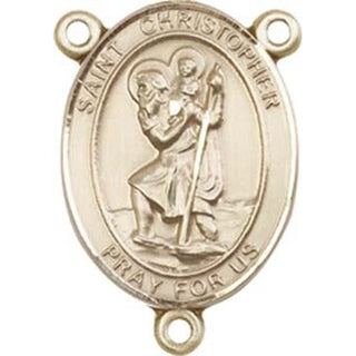 14kt Gold Saint Christopher Rosary Center Rosary Center Engraved Catholic Saint Jewelry