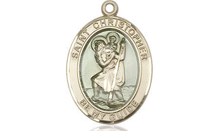 14kt Gold Saint Christopher w/Epoxy Medal Engraved Catholic Saint Jewelry