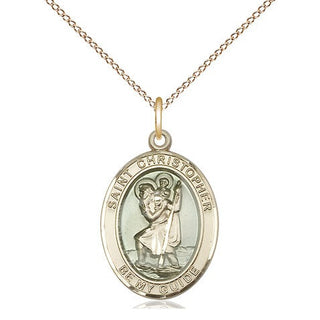 14kt Gold Saint Christopher w/Epoxy Medal Engraved Catholic Saint Jewelry