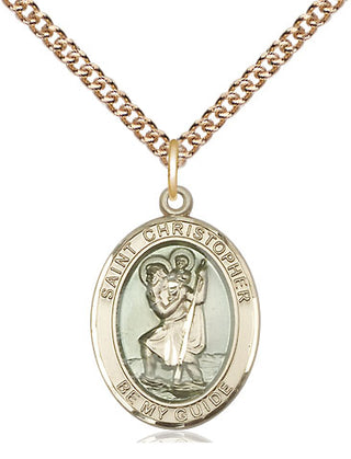14kt Gold Saint Christopher w/Epoxy Medal Engraved Catholic Saint Jewelry