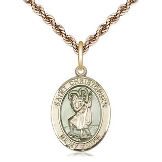14kt Gold Saint Christopher w/Epoxy Medal Engraved Catholic Saint Jewelry