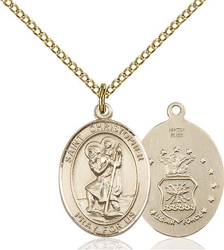 14kt Gold Filled Saint Christopher Air Force Medal Religious Jewelry