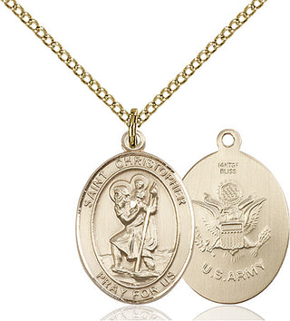 14kt Gold Filled Saint Christopher Army Medal Religious Jewelry