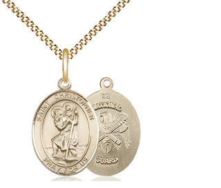 14kt Gold Filled Saint Christopher National Guard Medal Religious Jewelry