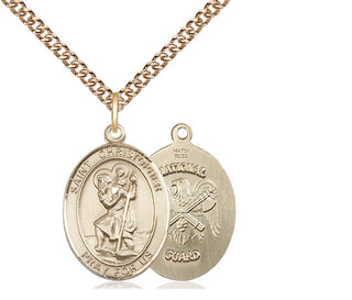 14kt Gold Filled Saint Christopher National Guard Medal Religious Jewelry