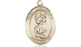 14kt Gold Saint Christopher Medal Engraved Catholic Saint Jewelry