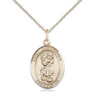 14kt Gold Saint Christopher Medal Engraved Catholic Saint Jewelry
