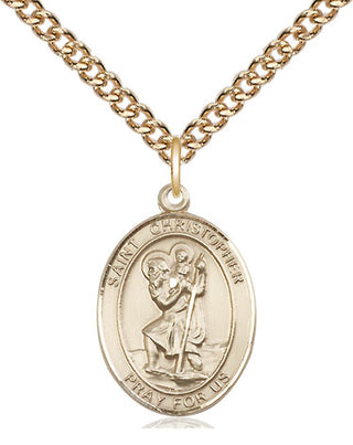14kt Gold Saint Christopher Medal Engraved Catholic Saint Jewelry