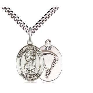 Pewter Saint Christopher Paratrooper Medal Religious Jewelry