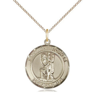 14kt Gold Saint Christopher Medal Engraved Catholic Saint Jewelry