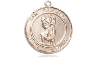 14kt Gold San Cristobal Medal Engraved Catholic Saint Jewelry