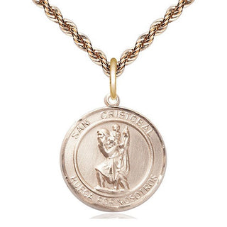 14kt Gold San Cristobal Medal Engraved Catholic Saint Jewelry
