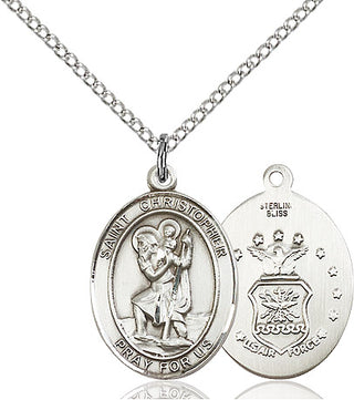 Sterling Silver Saint Christopher Air Force Medal Religious Jewelry