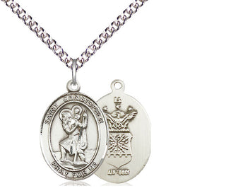 Sterling Silver Saint Christopher Air Force Medal Religious Jewelry