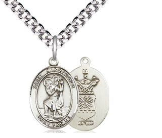 Sterling Silver Saint Christopher Air Force Medal Religious Jewelry