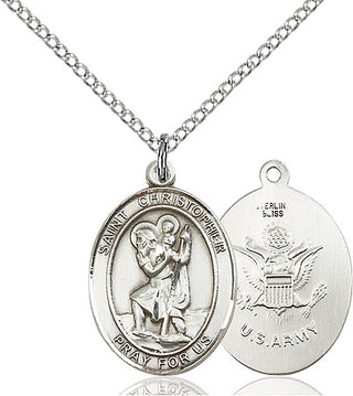 Sterling Silver Saint Christopher Army Medal Religious Jewelry