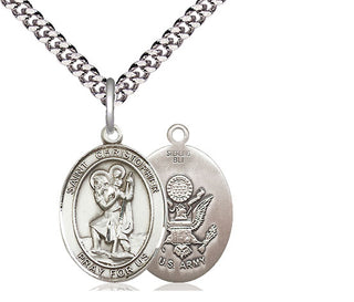 Sterling Silver Saint Christopher Army Medal Religious Jewelry