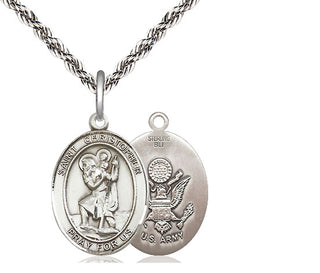 Sterling Silver Saint Christopher Army Medal Religious Jewelry