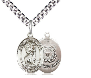 Sterling Silver Saint Christopher Coast Guard Medal Religious Jewelry