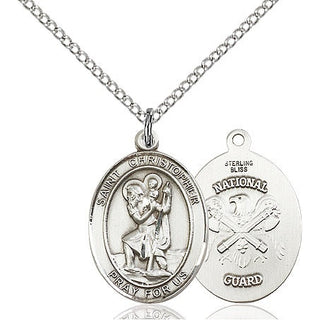 Sterling Silver Saint Christopher National Guard Medal Religious Jewelry