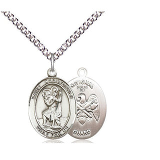 Sterling Silver Saint Christopher National Guard Medal Religious Jewelry