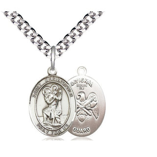 Sterling Silver Saint Christopher National Guard Medal Religious Jewelry