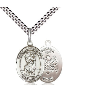 Sterling Silver Saint Christopher National Guard Medal Religious Jewelry
