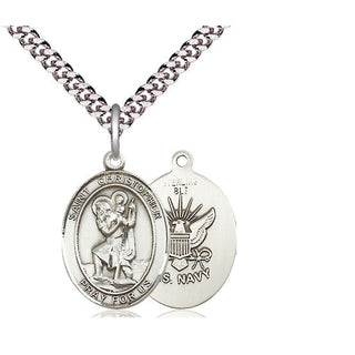 Sterling Silver Saint Christopher Navy Medal Religious Jewelry