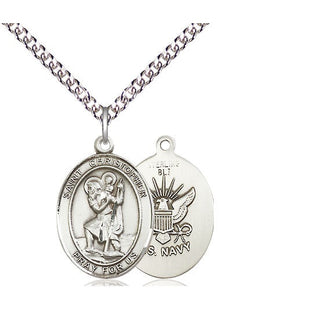 Sterling Silver Saint Christopher Navy Medal Religious Jewelry