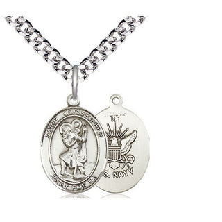 Sterling Silver Saint Christopher Navy Medal Religious Jewelry