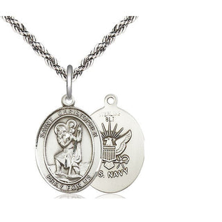 Sterling Silver Saint Christopher Navy Medal Religious Jewelry