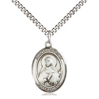 Pewter Saint Dorothy Medal Religious Jewelry Engraved Catholic Saint Jewelry