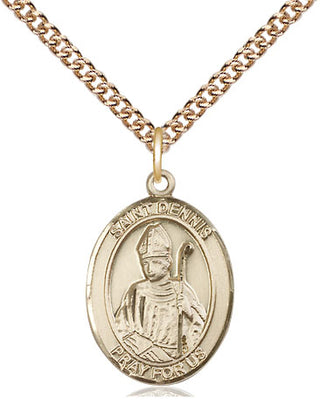 14kt Gold Saint Dennis Medal Engraved Catholic Saint Jewelry