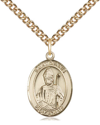 14kt Gold Saint Dennis Medal Engraved Catholic Saint Jewelry