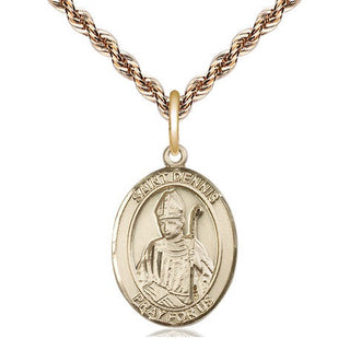 14kt Gold Saint Dennis Medal Engraved Catholic Saint Jewelry