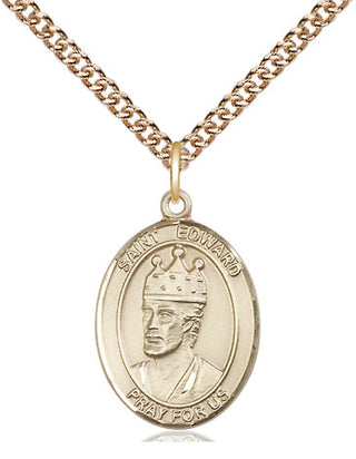 14kt Gold Saint Edward the Confessor Medal Engraved Catholic Saint Jewelry