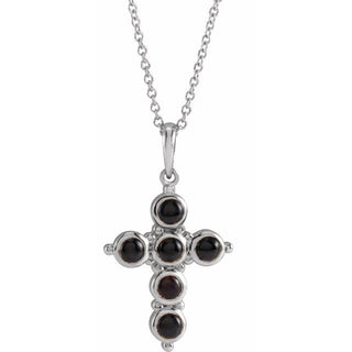 Sterling Silver Natural Black Onyx Cross 16-18" Necklace